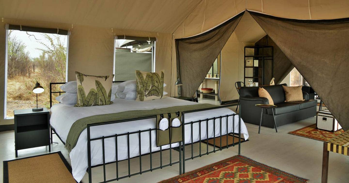 Luxury tented safari accommodation in Chobe at Nogatsaa Pans Lodge