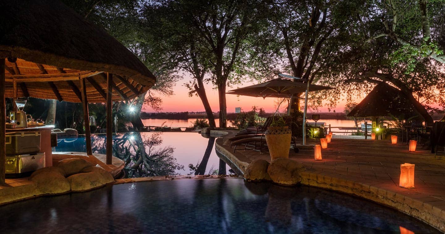 Sunset at the pool area at Chobe Marina Lodge